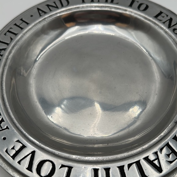 Vintage Wilton Health Love and Wealth and Time To Enjoy Them Pewter Plate / Bowl - Picture 7 of 16